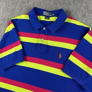 VTG Polo Ralph Lauren Men's Polo Shirt Size XL‎ Striped Rainbow Color Block Pony